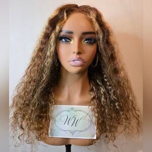 Brown Blonde Highlight Curly Human Hair Wig